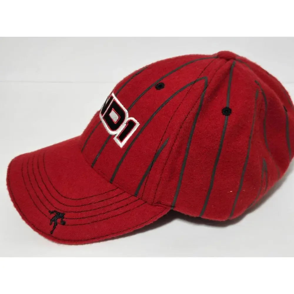 AND1 YOUTH Baseball Cap Hat Wool Blend Red Pinstripe Adjustable‎ Back NEW